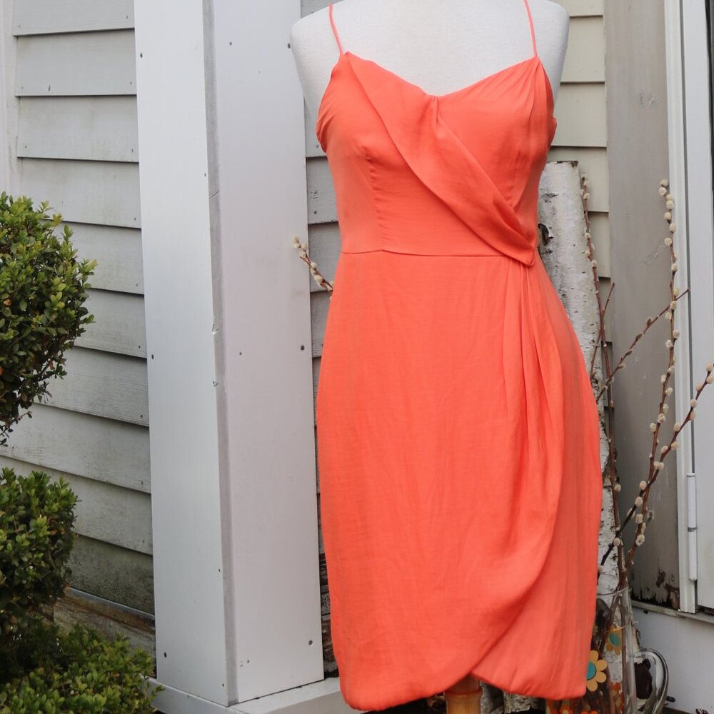 Banana Republic Petite Coral Draped Faux Wrap Spaghetti Strap Tulip Dress Sz 8P